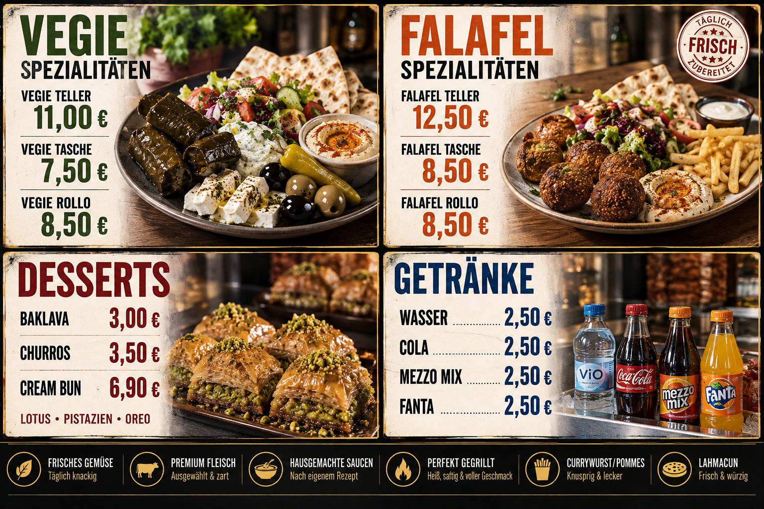 Vegetarische Feinkost, Falafel Teller und Desserts bei Pelit Feinkost Magdeburg